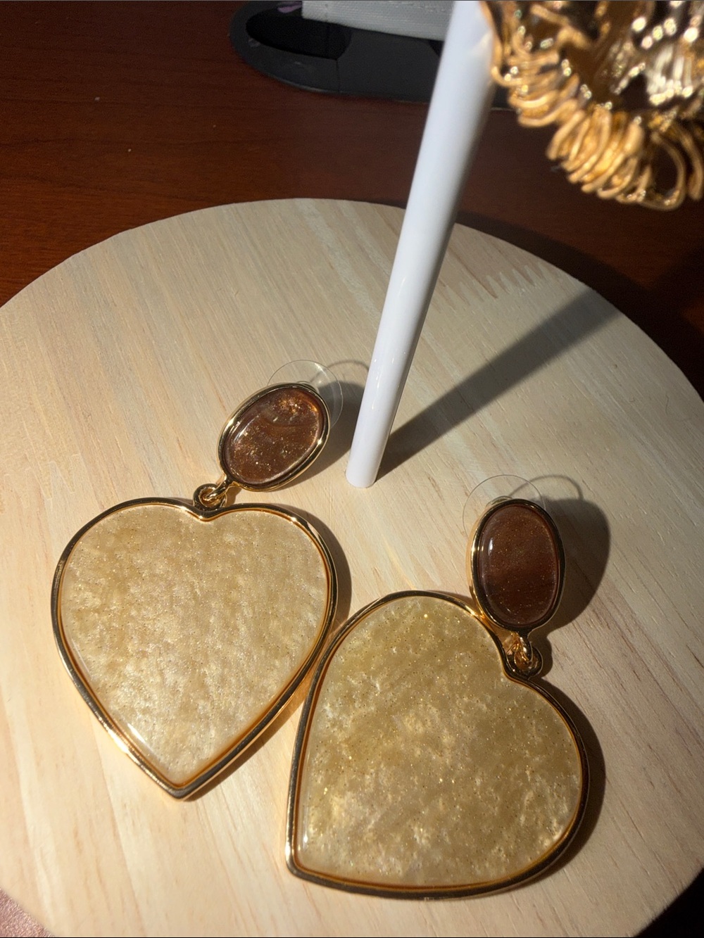 Gold-Tone Beige Heart Drop Earrings - Women Jewelry